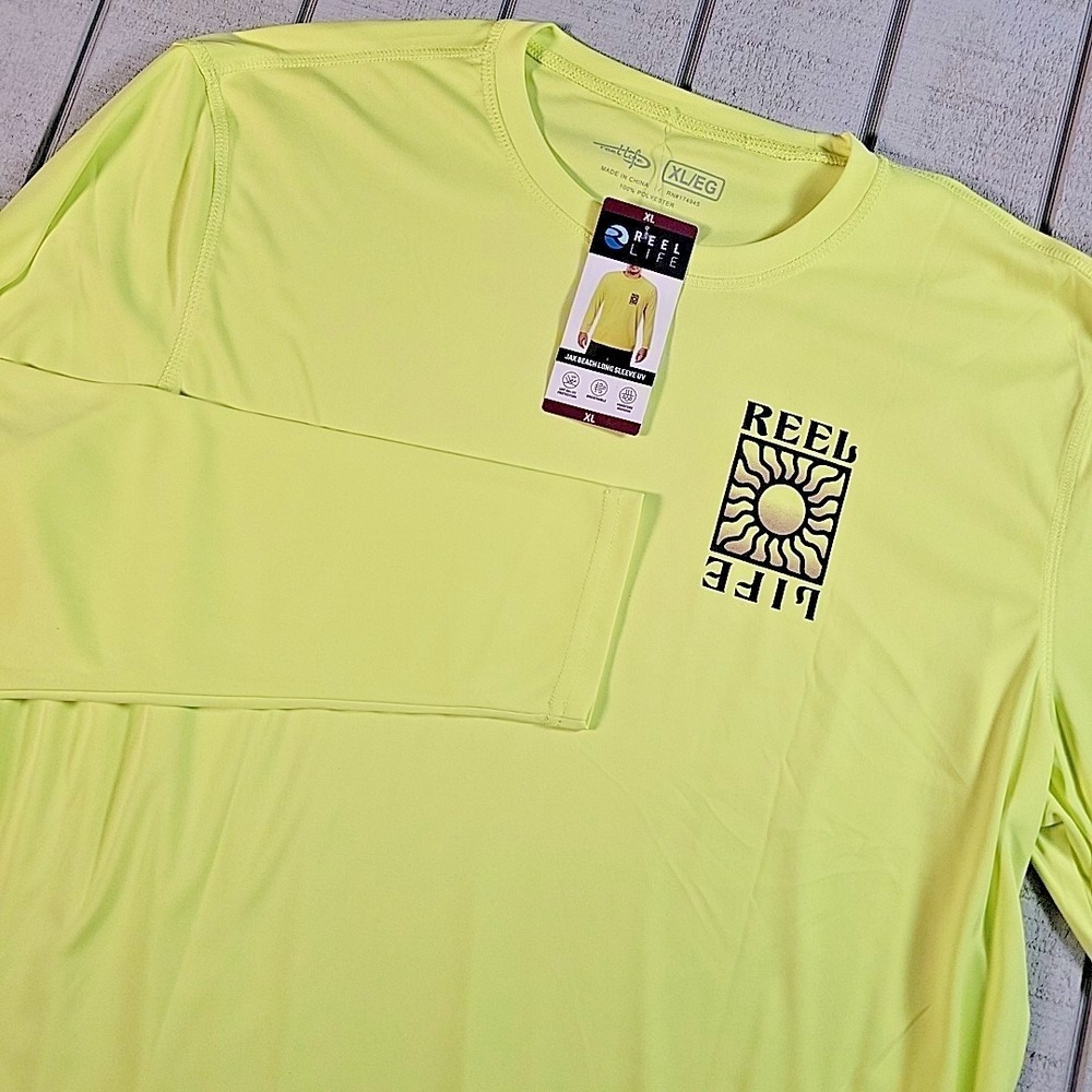 Reel Life UV Shirt Men's Size XL Yellow Long Sleeve Lightweight UPF 50 Sun - New